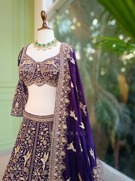 Zareen Purple Thread and Sequin Embroidered Lehenga Set