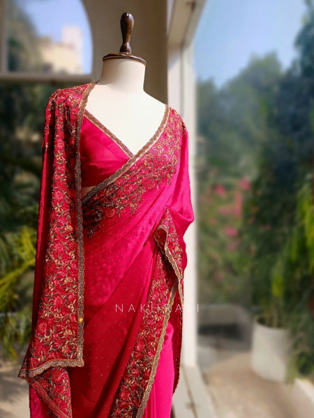 Shabnam Red Georgette Saree with Embroidered Border