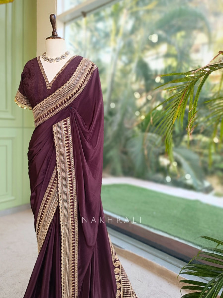 Surmai Shaan Brown Designer Saree with Readymade Blouse