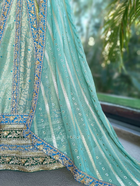 Cerulean Sea Green Benarasi Silk Brocade Lehenga Set