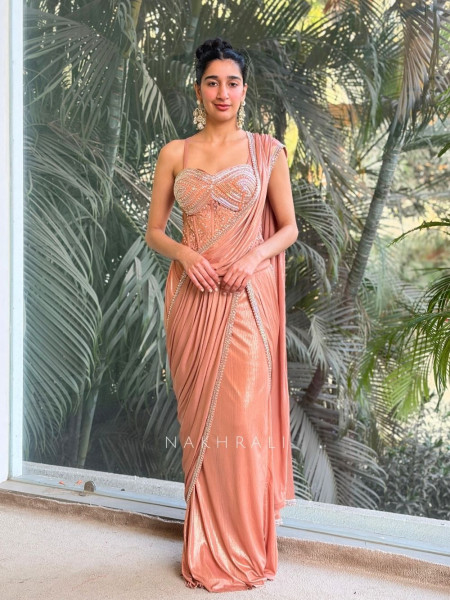 Noir Diva Peach Drape Saree with Sequin and Cut Dana Work
