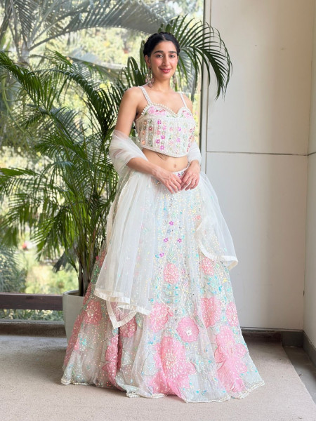 Evara White Sequin & Bead Embellished Lehenga Set