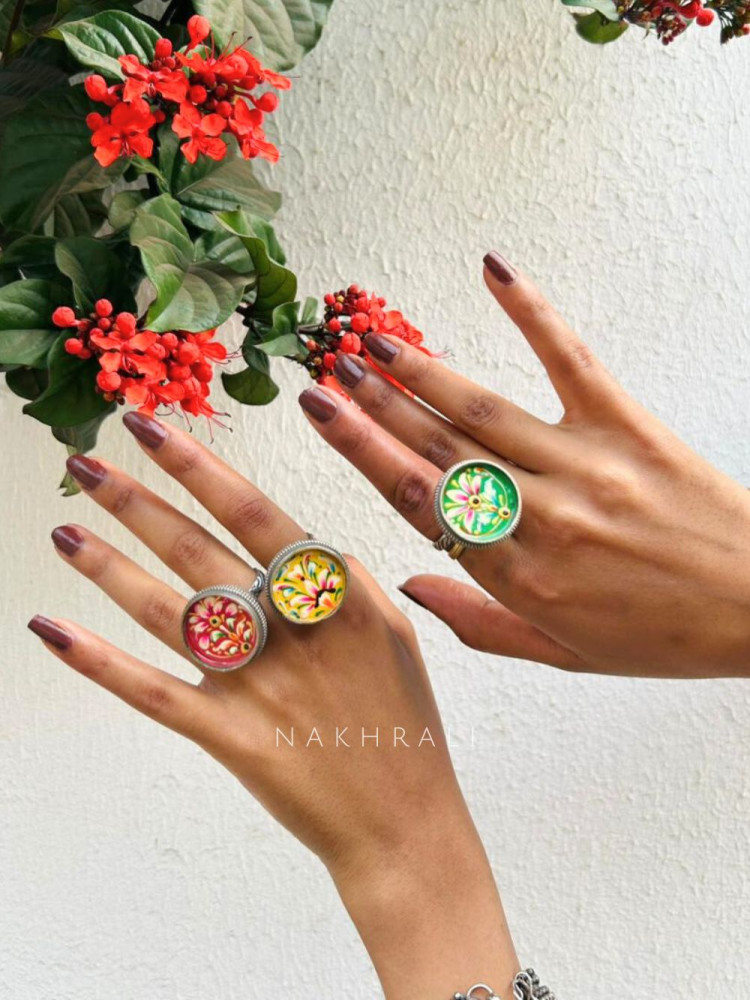 Image of Rangriti Hand-Painted Adjustable Statement Rings