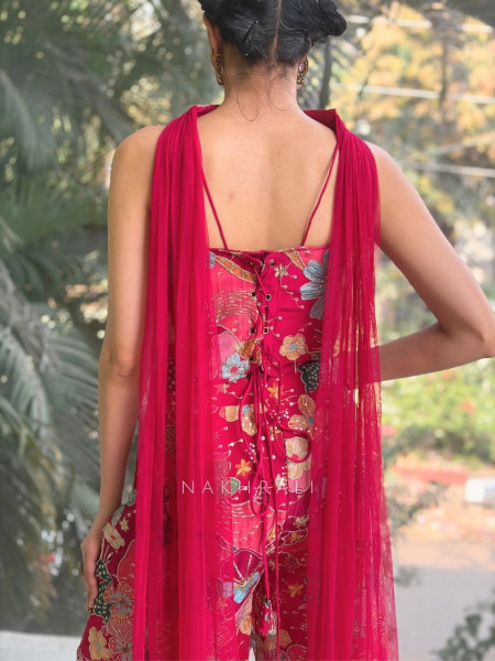 Zairyn Magenta Indo-Western Set with Zari and Sequin Work