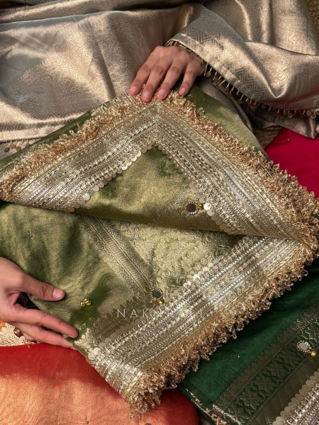 Begum-e-Aftab Light Green Tissue Organza Silk Saree
