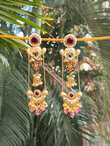 Regalia Red Enamel Work Dangler Earrings