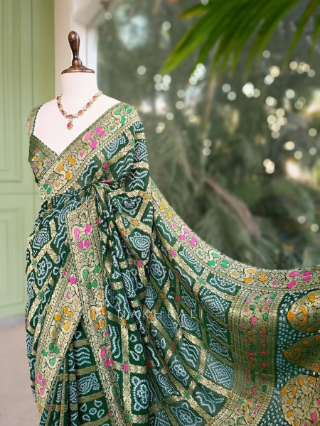 Sanvi Green Bandhani Saree