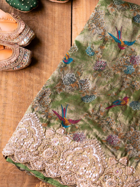 Song of Meadows Green Saree with Zari and Stone Embroidery