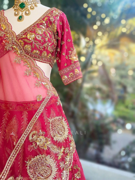 Svarika Red Zari Sequin Bridal Lehenga Set