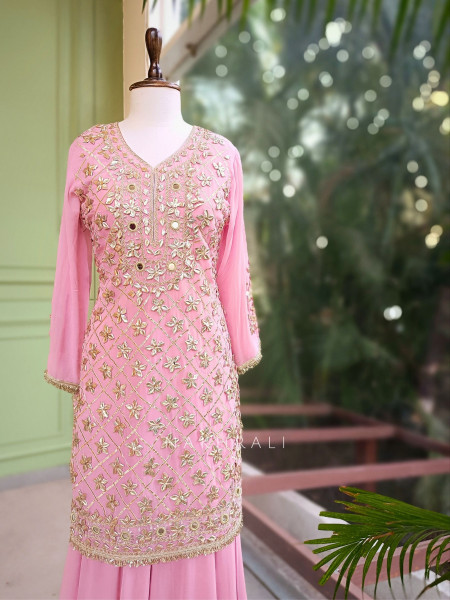 Nivora Pink Suit Set with Gota Mirror Work