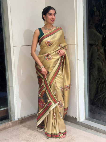 Chitrakosh Cream Banarasi Tussar Saree