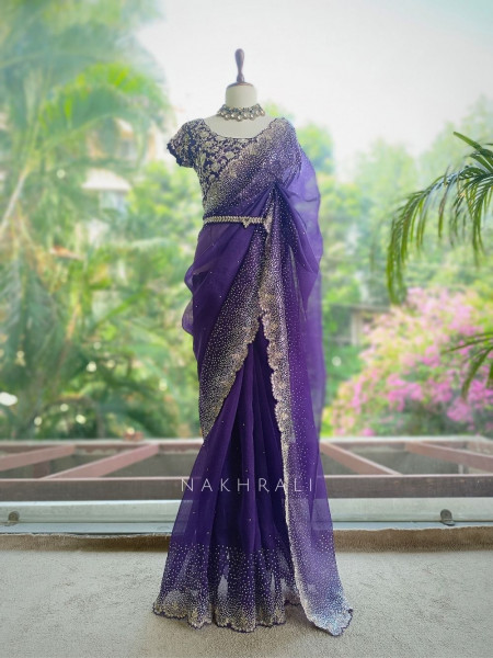 Noorwyn Purple Saree with Cut Dana Sequin Work