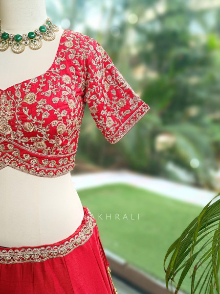 Shahi Vivah Red Raw Silk Bridal Lehenga
