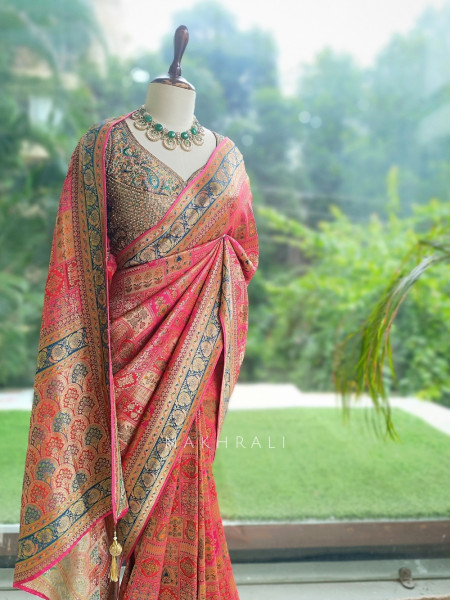 Chitralekha Magenta Patchwork Banarasi Silk Saree