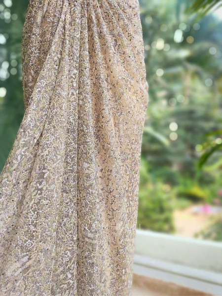 Mirage Peach Embroidered Crop Top Skirt Set