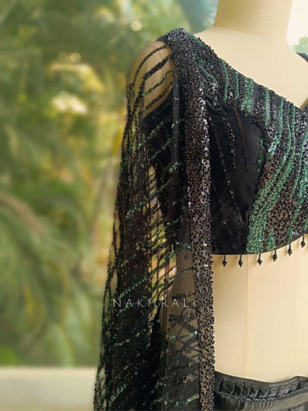 Nyxara Black Drape Saree with Sequin Work