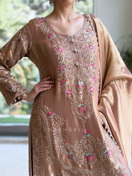 Honey-Tissue Peach Palazzo  Suit Set