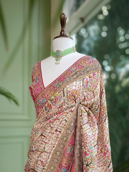 Kashi Vilas Cream Silk Saree with Zari Work