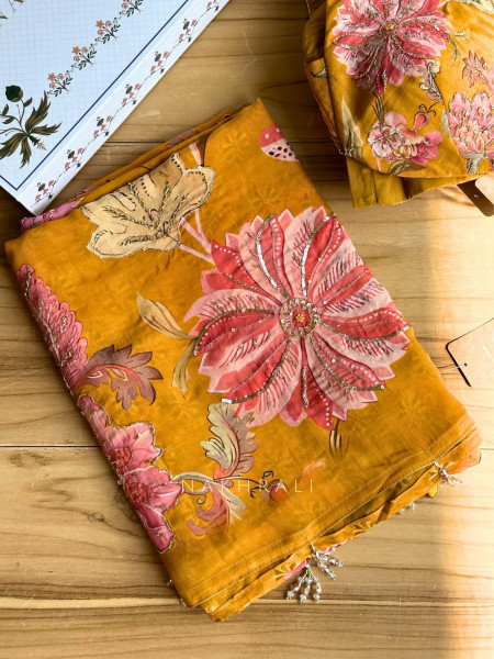 Dahlia Yellow Organza Saree with Sequin and Cut Dana Work