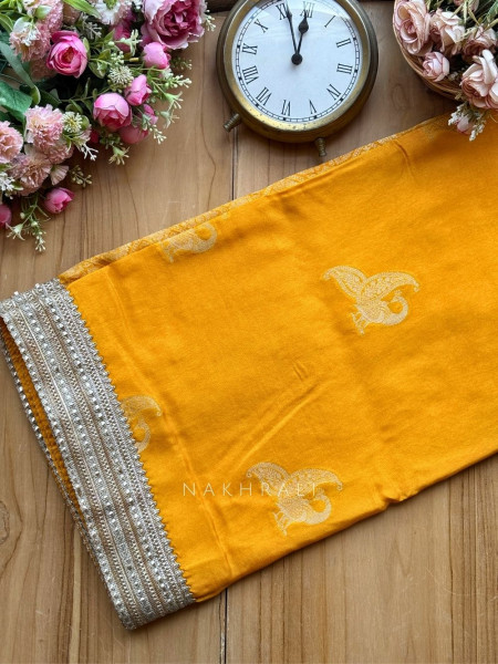 Tavira Yellow Saree with Broad Border and Unstitched Blouse Piece