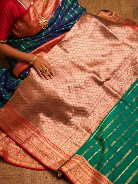 Kaashi Rama Green Banarasi Silk Saree with Brocade Pallu