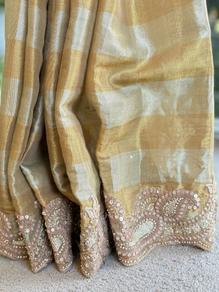 Svarna Rekha Gold Saree with Zari Zardozi Work