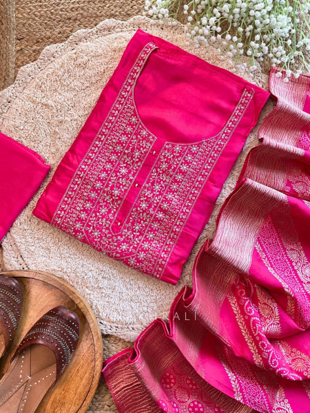 Tarang Pink Dress Material with Embroidery and Woven Dupatta