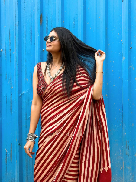 Whimsical Red Modal Stripe Saree