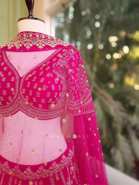 Eshika Magenta Bridal Lehenga Set with All Over Embroidery