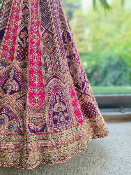 Malika Pink & Purple Modal Silk & Gaji Silk Lehenga