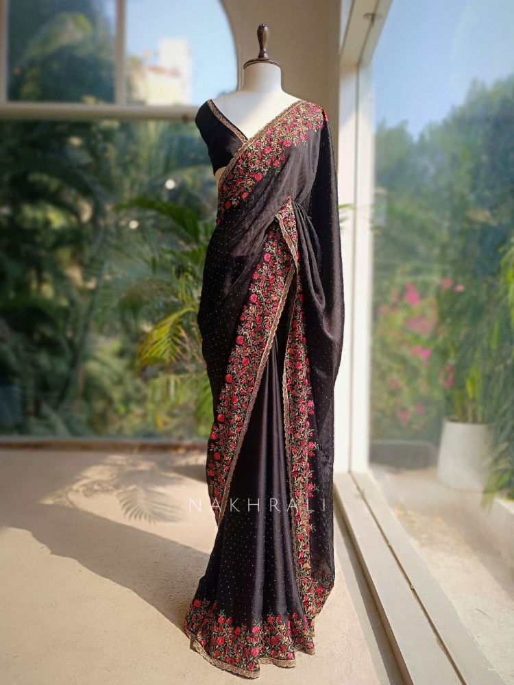 Image of Shabnam Black Georgette Saree with Embroidered Border