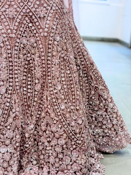 Rose Gold Lattice Cape Ensemble Fish Cut Lehenga
