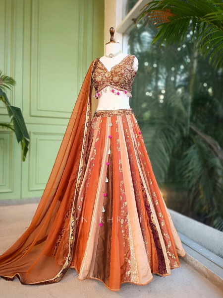 Zyrena Brown Lehenga Set with Zari and Sequin Work