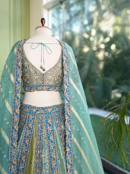 Cerulean Sea Green Benarasi Silk Brocade Lehenga Set