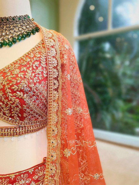 Royal Vermilion Brick Bridal Lehenga with Intricate Zari Work