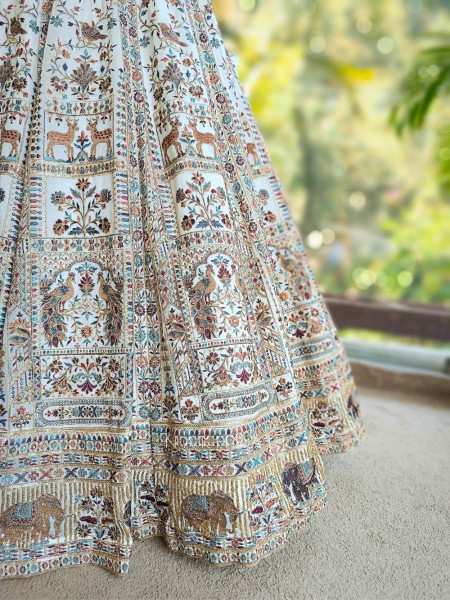 Zivara Cream Lehenga with Intricate Embroidery Work