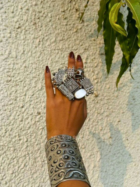 Heritage Carved Oxidised Statement Ring