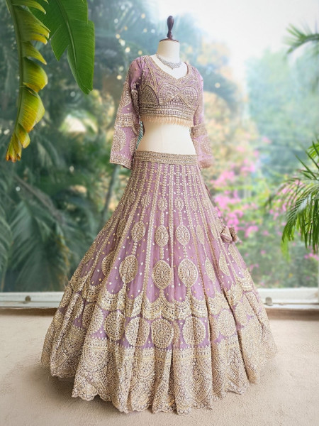 Rheya Lavender Bridal Lehenga with Zari and Sequin Work