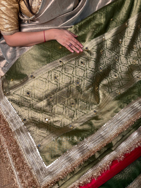 Begum-e-Aftab Light Green Tissue Organza Silk Saree