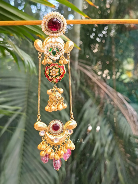 Regalia Red Enamel Work Dangler Earrings