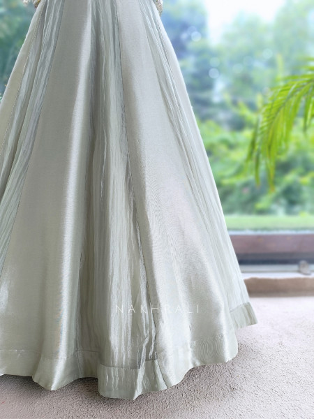 Clover Whisper Pista Green Silk & Net Indo-Western Lehenga
