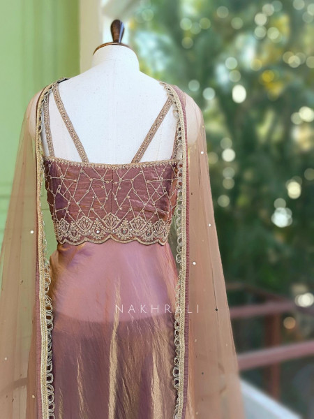 Grace Purple Indo Western Palazzo Set with Mirror Embroidered Top