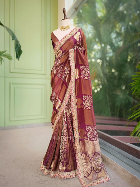 Ruhika Wine Saree with Zari Weaving