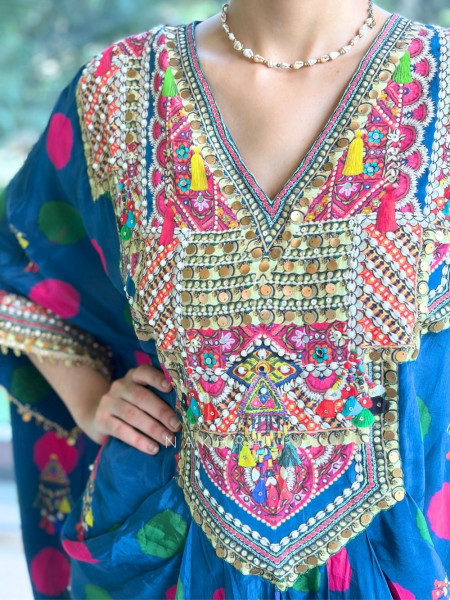 Boho-Chic Polka Kaftan Dhoti Set
