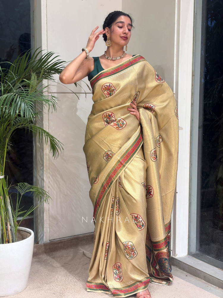 Image of Chitrakosh Cream Banarasi Tussar Saree
