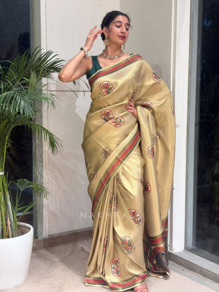 Chitrakosh Cream Banarasi Tussar Saree