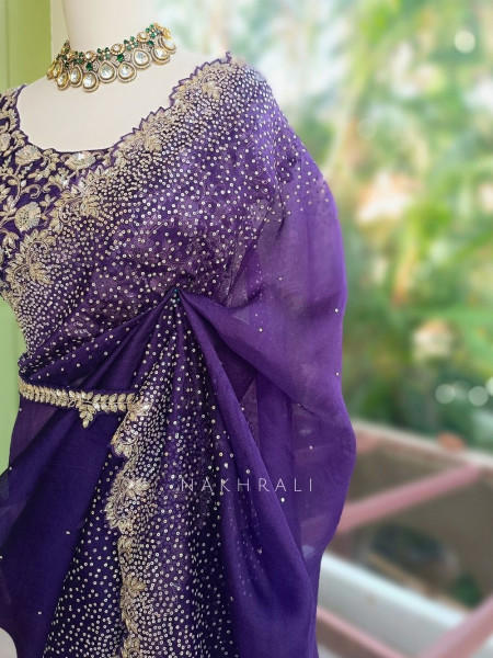 Noorwyn Purple Saree with Cut Dana Sequin Work