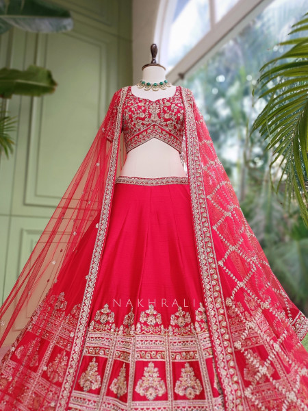 Shahi Vivah Red Raw Silk Bridal Lehenga