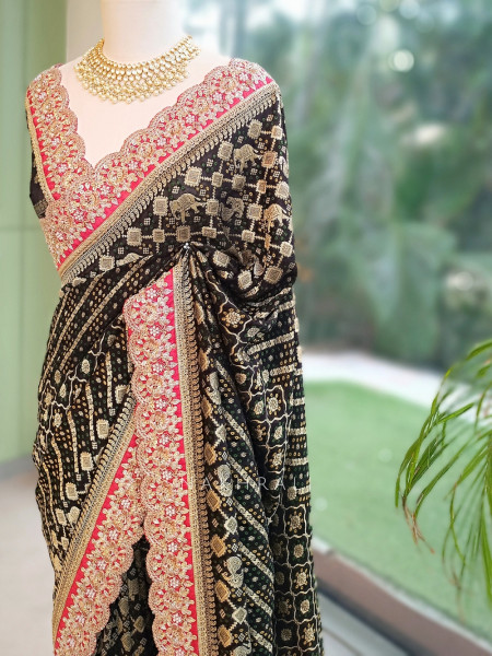 Pranika Black Georgette Saree with Running Blouse Piece