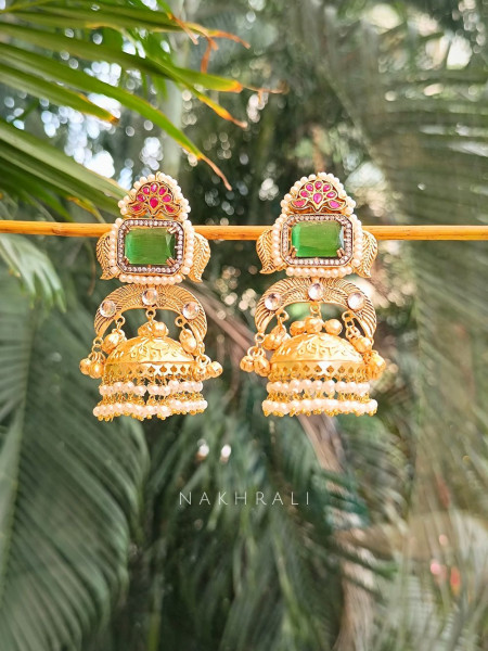 Rajwada Emerald Jhumkas